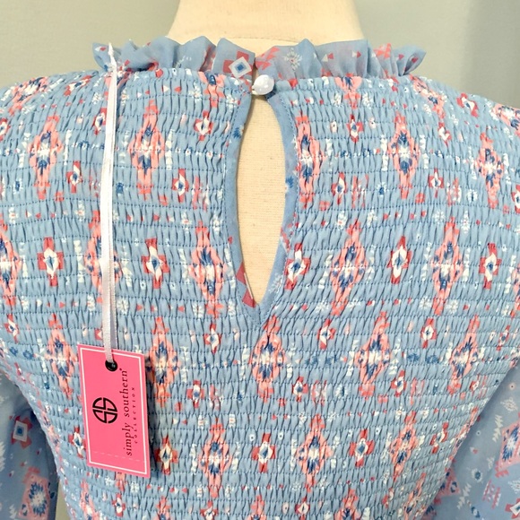 Size XL Simply Southern Smocked Dress Pastel Blue Modest Feminine Ruffle Hem NWT - Picture 3 of 13